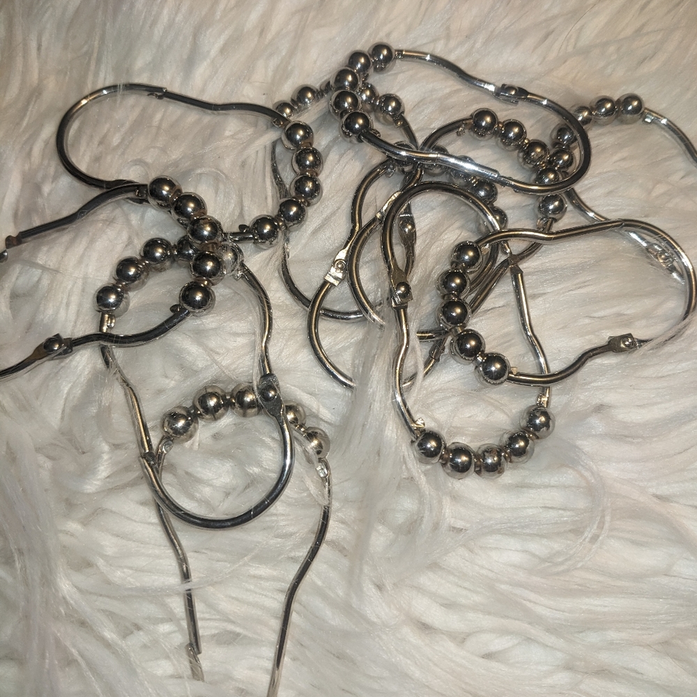 Shower curtain hooks 13 silver toned  used as pictured easy clip and beaded roll